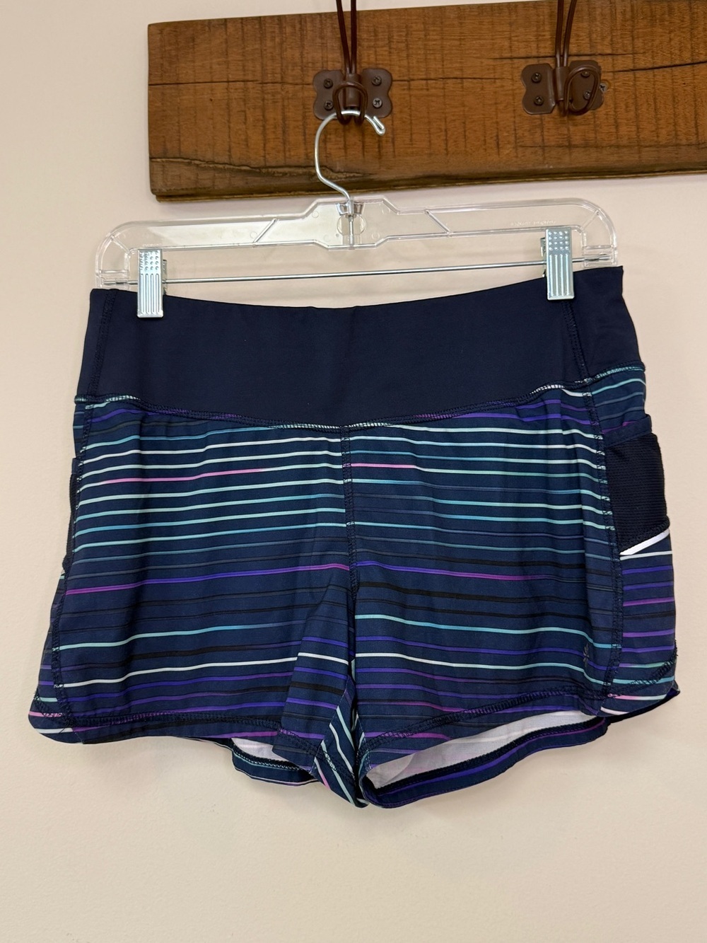 Athleta: Women's Blue Striped Running Short, Size S